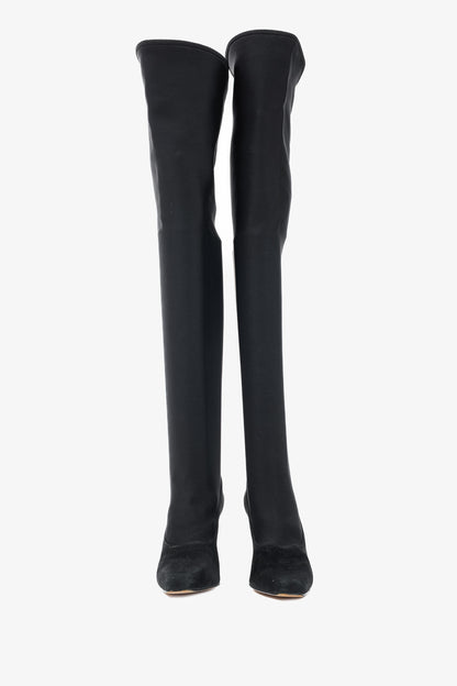 Martinez Valero Black Suede Stretch Thigh-High Boots