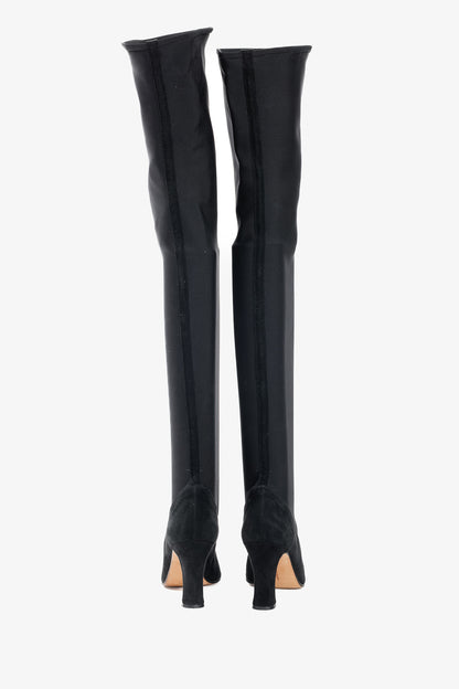 Martinez Valero Black Suede Stretch Thigh-High Boots