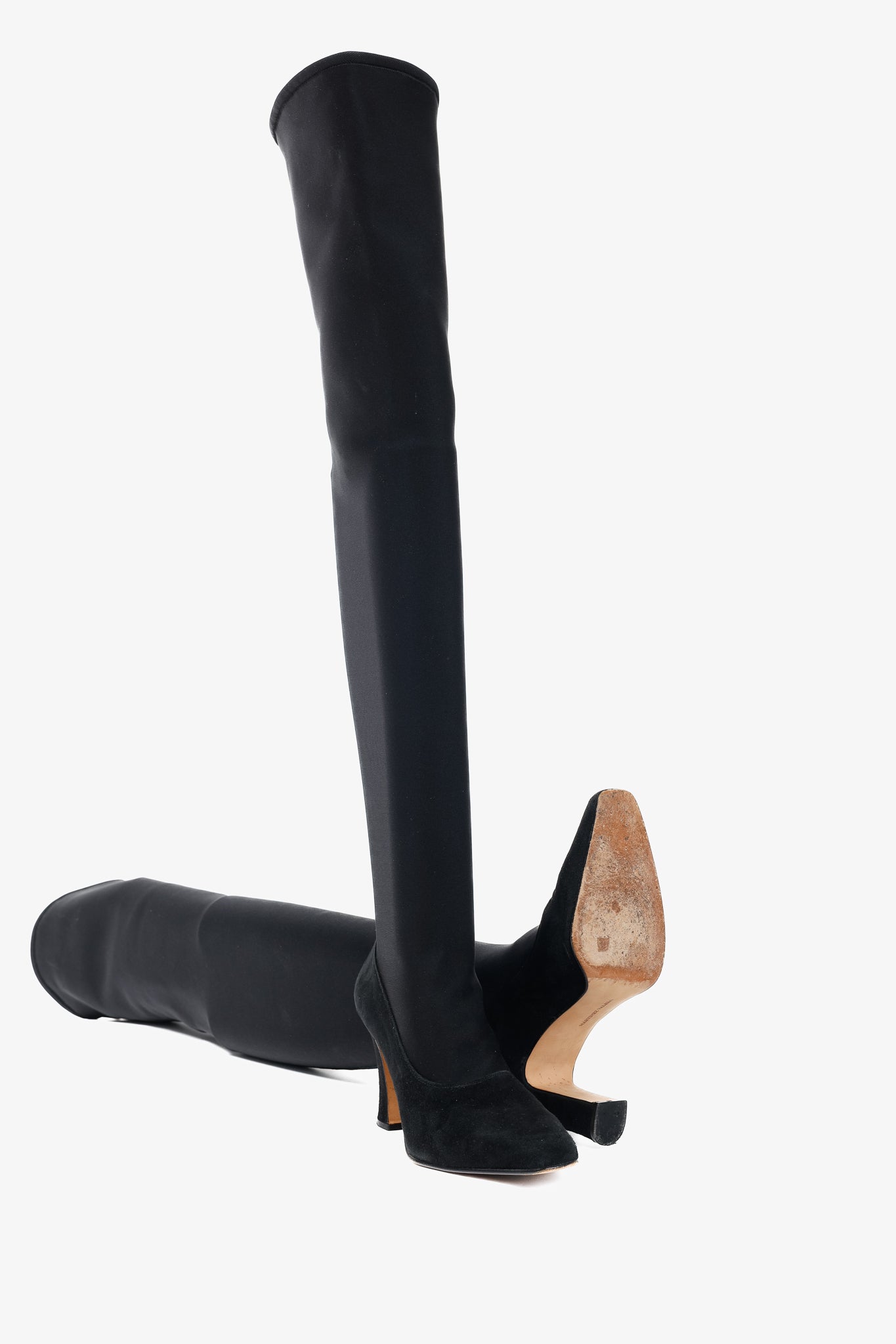 Martinez Valero Black Suede Stretch Thigh-High Boots