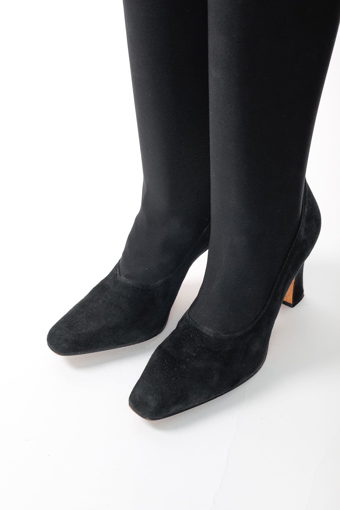 Martinez Valero Black Suede Stretch Thigh-High Boots