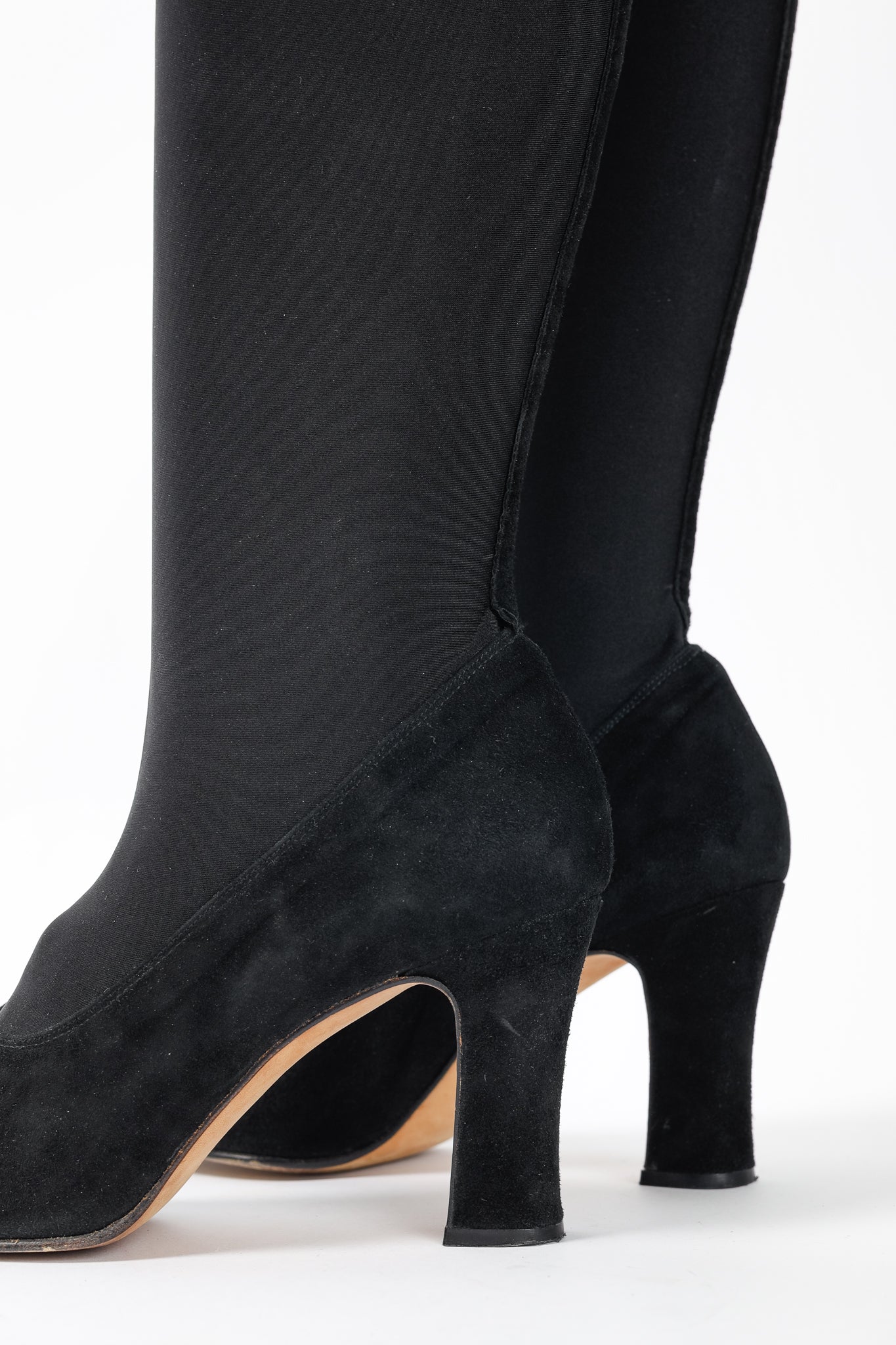 Martinez Valero Black Suede Stretch Thigh-High Boots