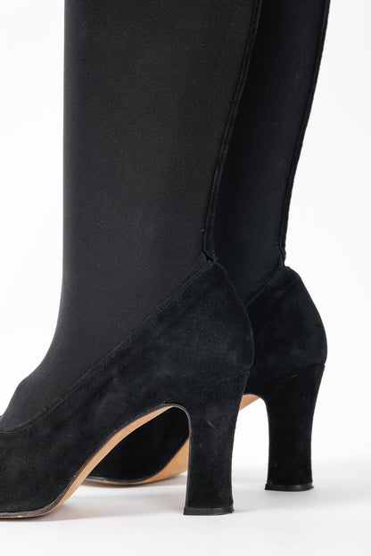 Martinez Valero Black Suede Stretch Thigh-High Boots