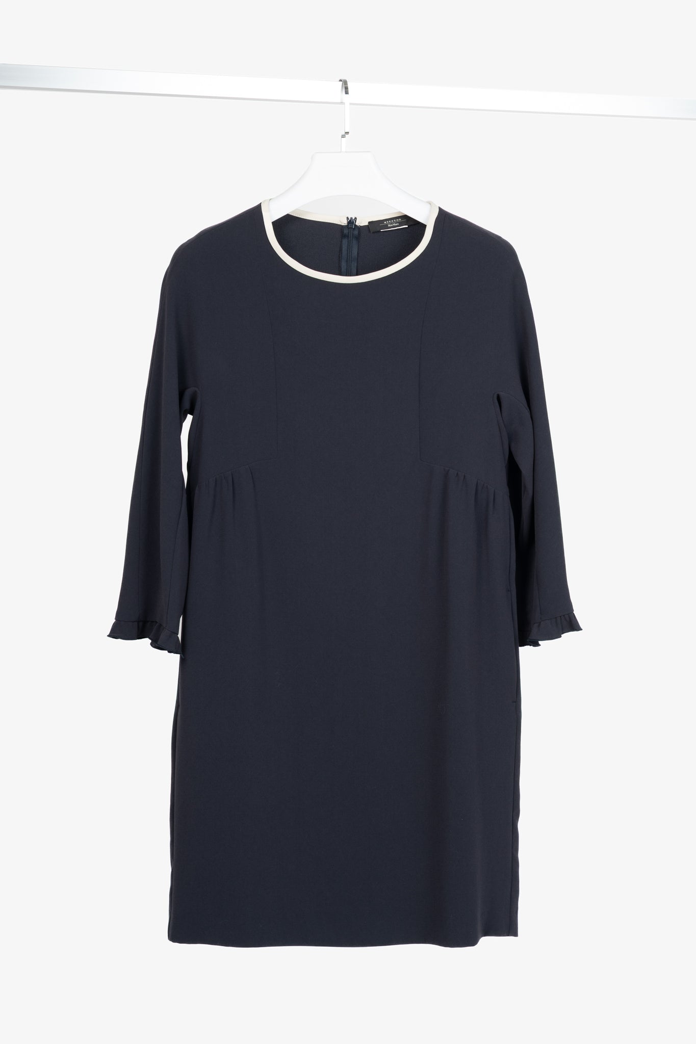 Weekend Max Mara Navy Crepe Ruffle-Cuff Dress
