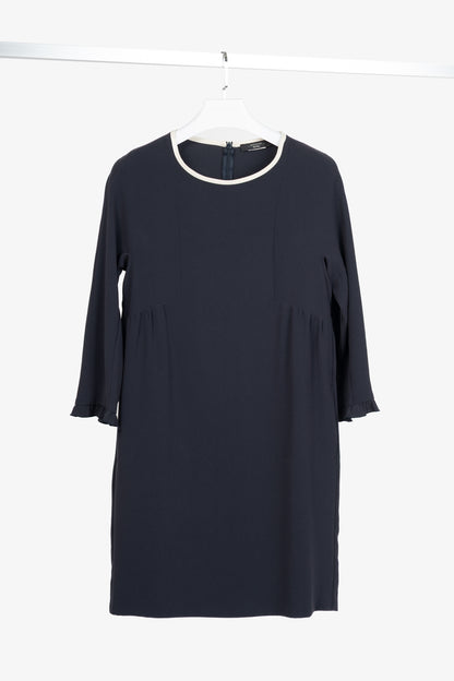 Weekend Max Mara Navy Crepe Ruffle-Cuff Dress