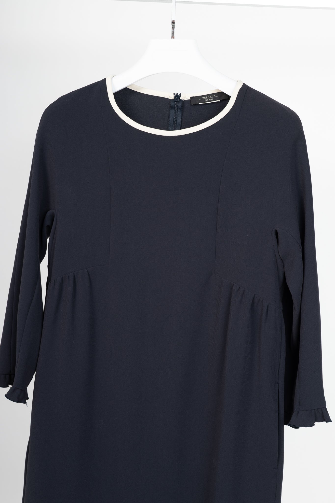 Weekend Max Mara Navy Crepe Ruffle-Cuff Dress