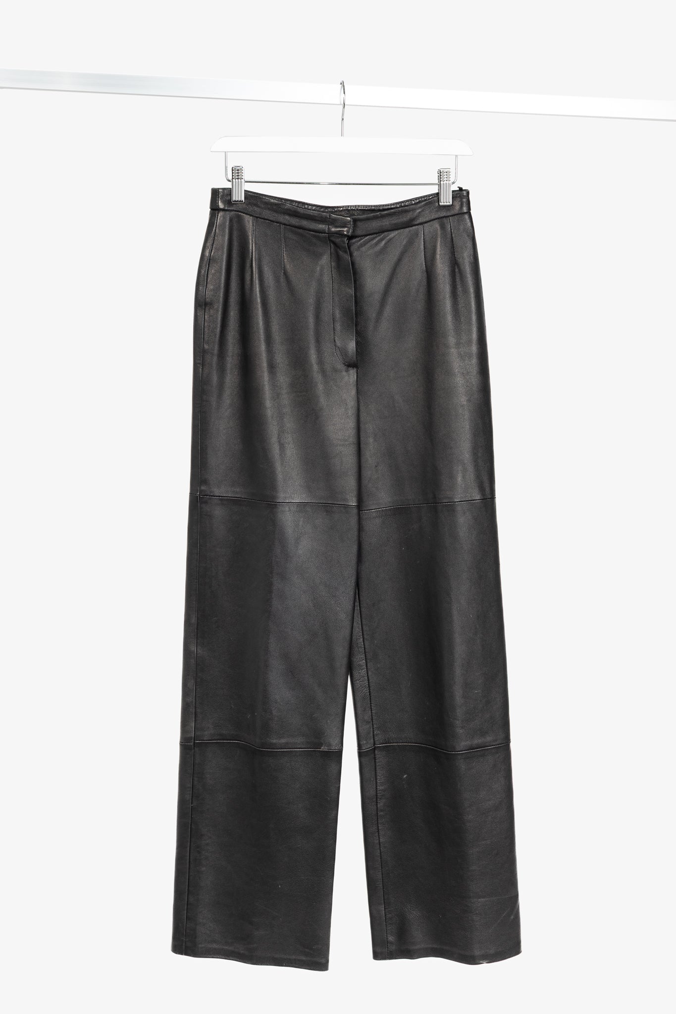 Max Mara Black Leather Straight-Leg Pants