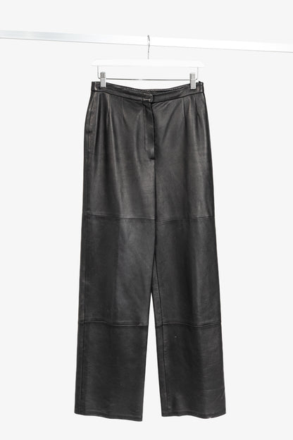 Max Mara Black Leather Straight-Leg Pants