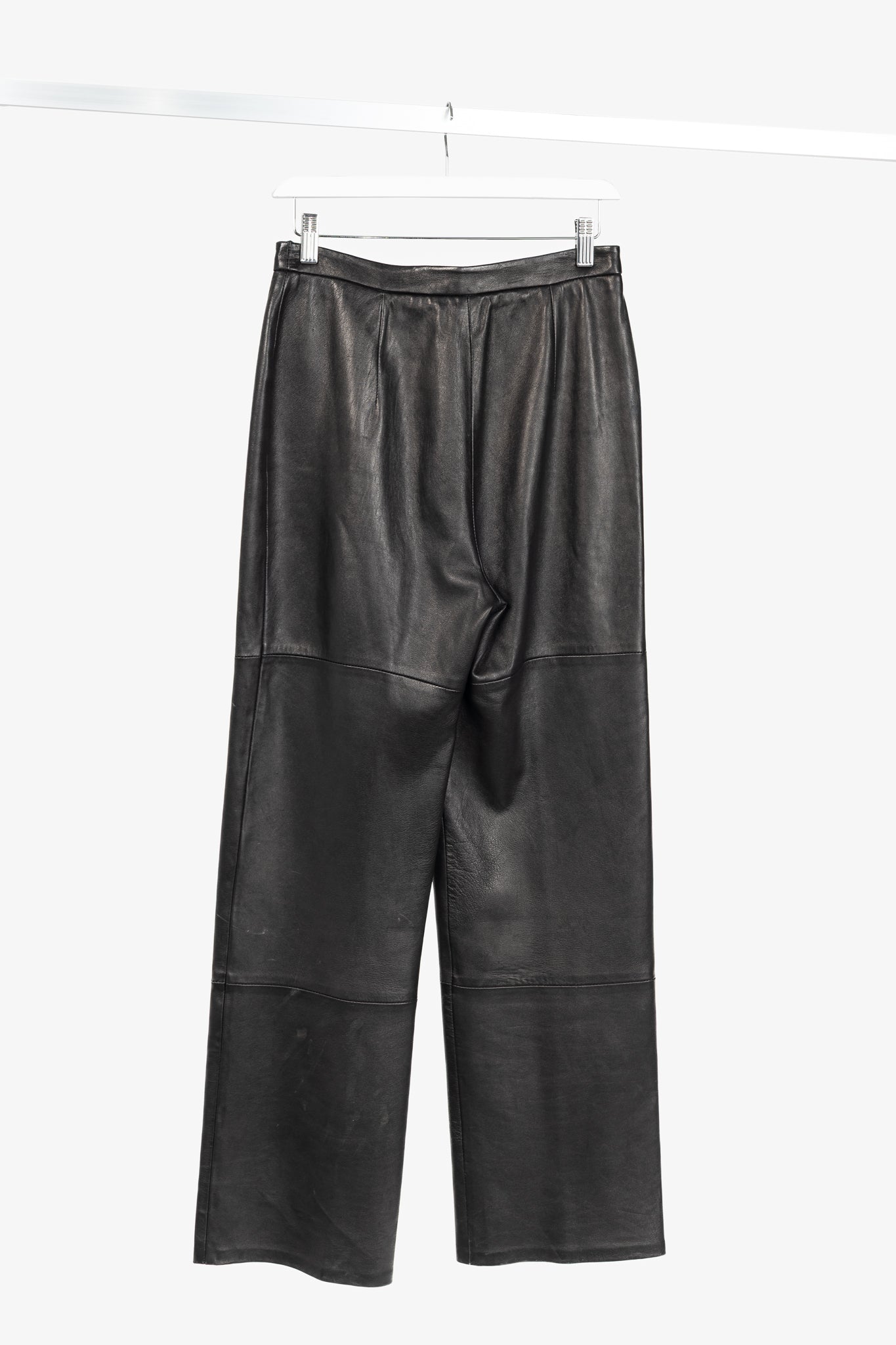 Max Mara Black Leather Straight-Leg Pants