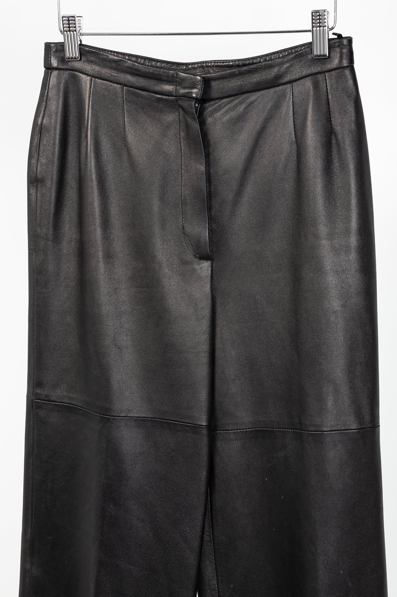 Max Mara Black Leather Straight-Leg Pants