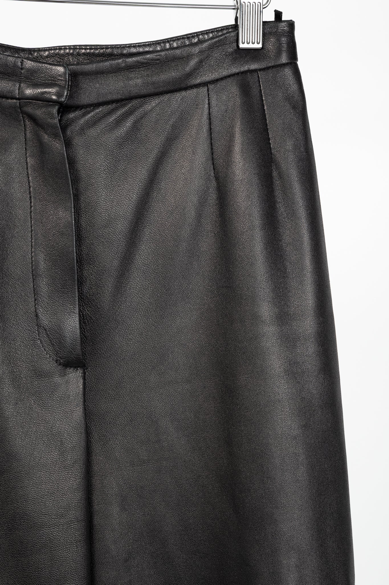 Max Mara Black Leather Straight-Leg Pants