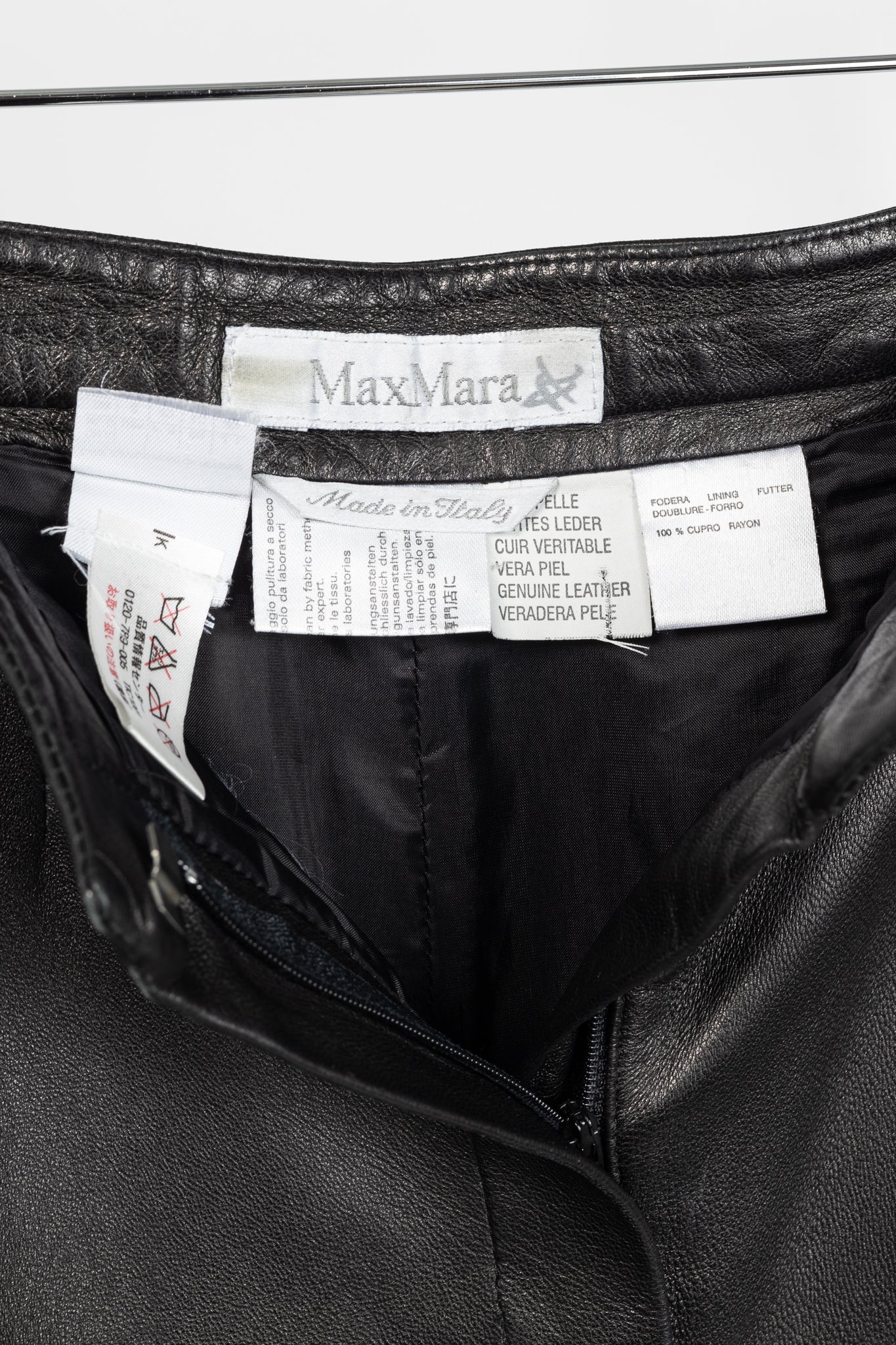 Max Mara Black Leather Straight-Leg Pants