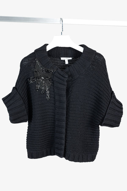 MaxMara Black Chunky Knit Beaded Boxy Cardigan