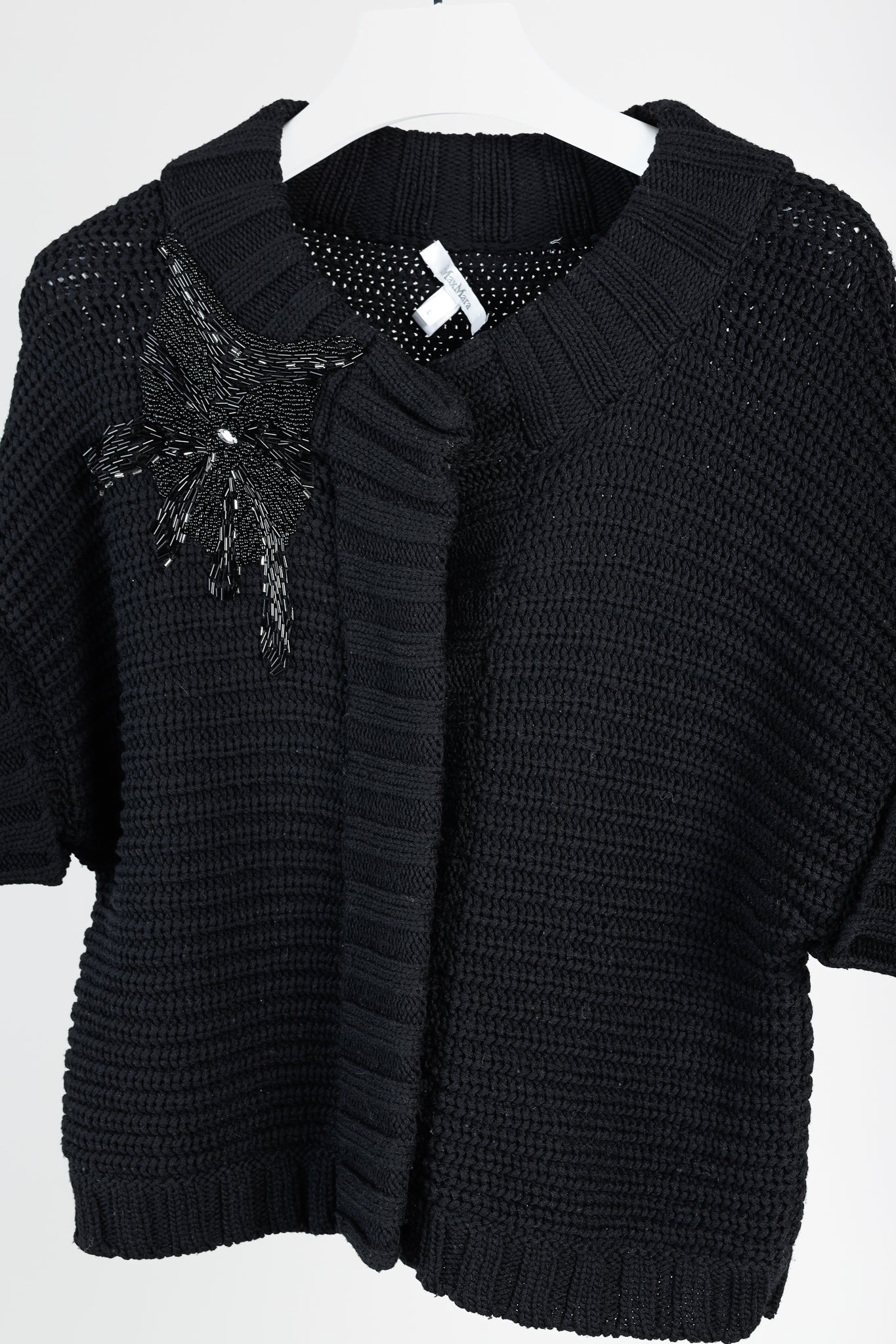 MaxMara Black Chunky Knit Beaded Boxy Cardigan