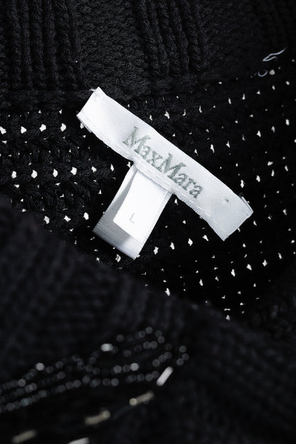 MaxMara Black Chunky Knit Beaded Boxy Cardigan