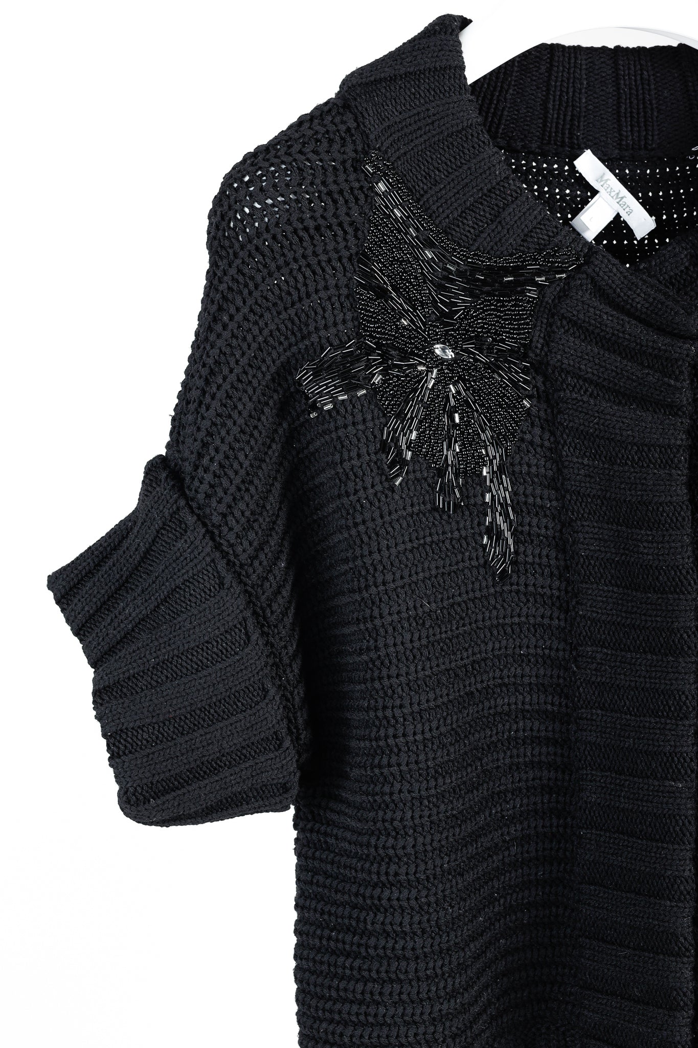 MaxMara Black Chunky Knit Beaded Boxy Cardigan