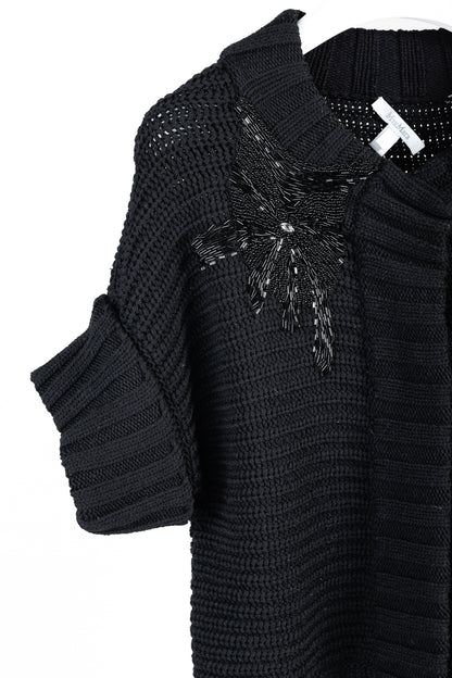 MaxMara Black Chunky Knit Beaded Boxy Cardigan