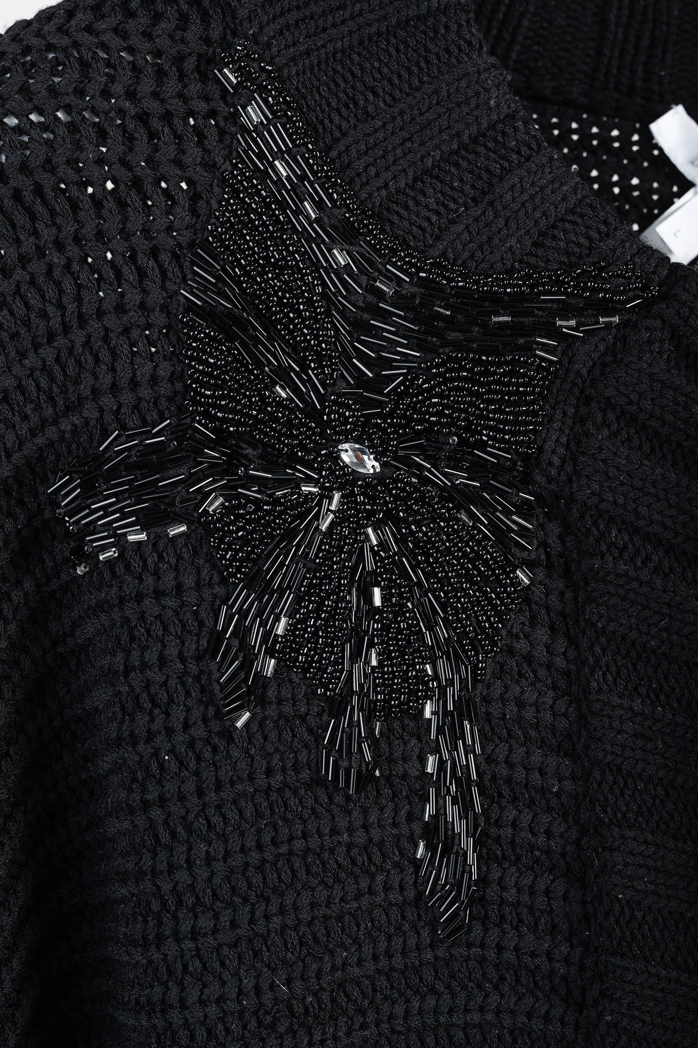 MaxMara Black Chunky Knit Beaded Boxy Cardigan