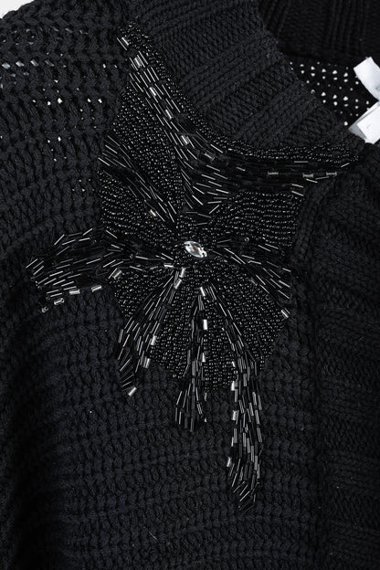 MaxMara Black Chunky Knit Beaded Boxy Cardigan