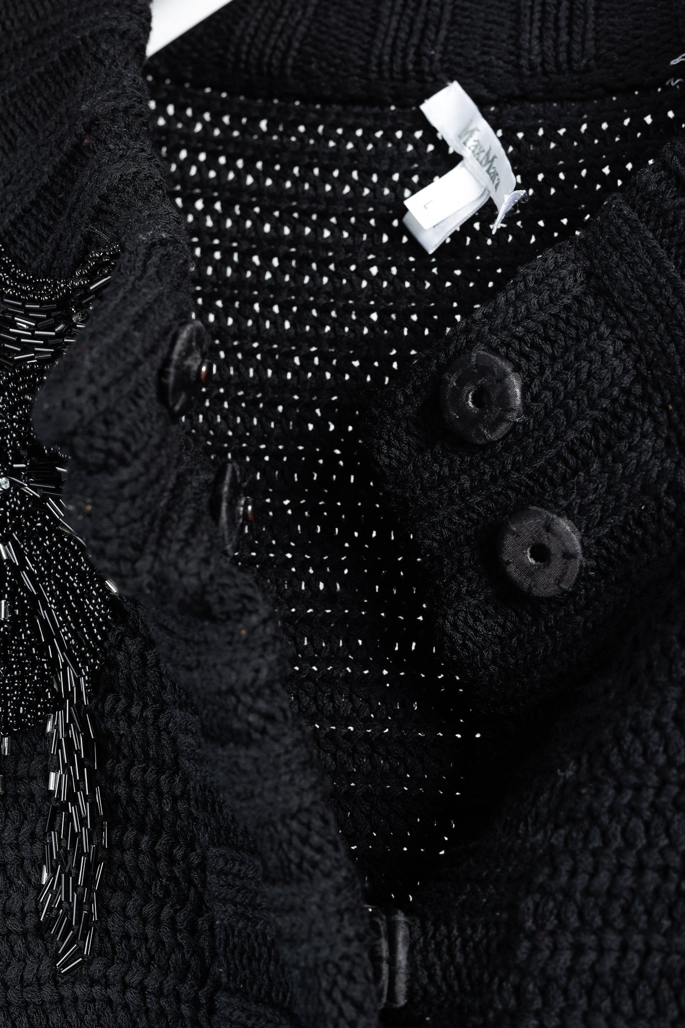 MaxMara Black Chunky Knit Beaded Boxy Cardigan