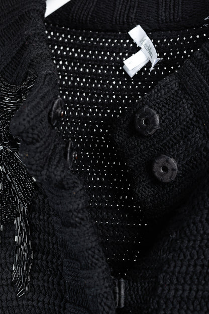 MaxMara Black Chunky Knit Beaded Boxy Cardigan