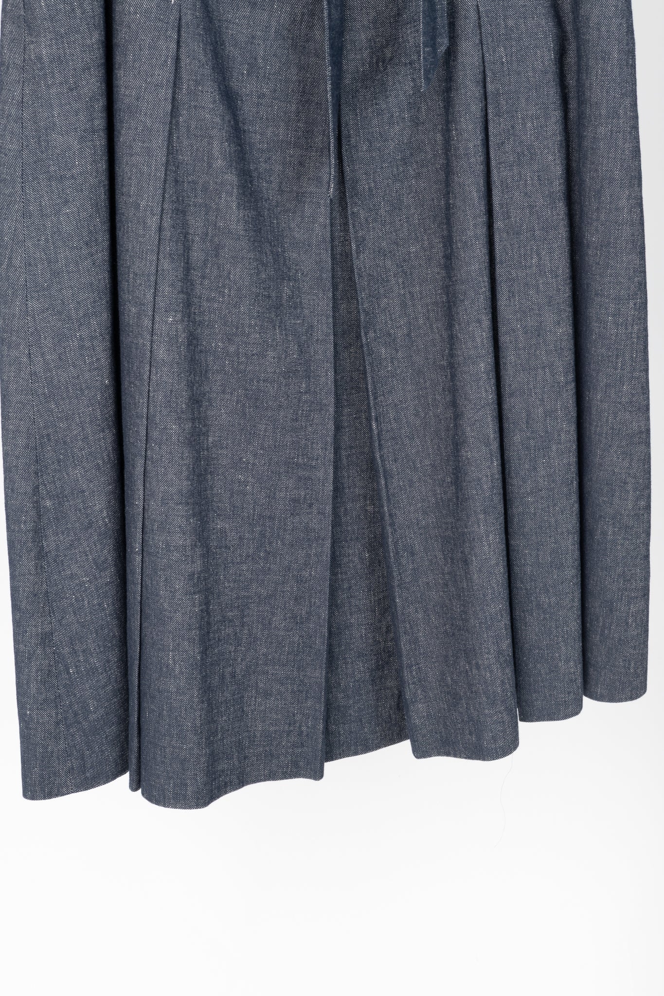 Max Mara Studio Blue Linen & Cotton Denim Belted Pleated Midi Skirt