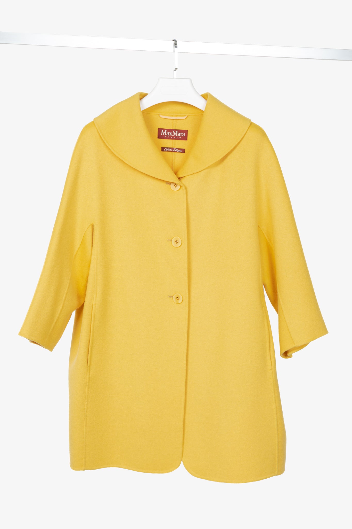 Max Mara Studio Yellow Double-Faced Wool Shawl-Collar Coat