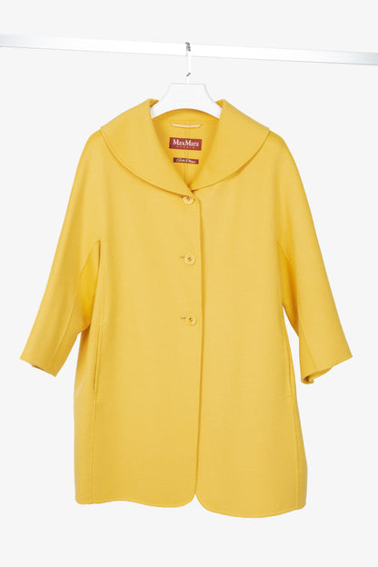 Max Mara Studio Yellow Double-Faced Wool Shawl-Collar Coat
