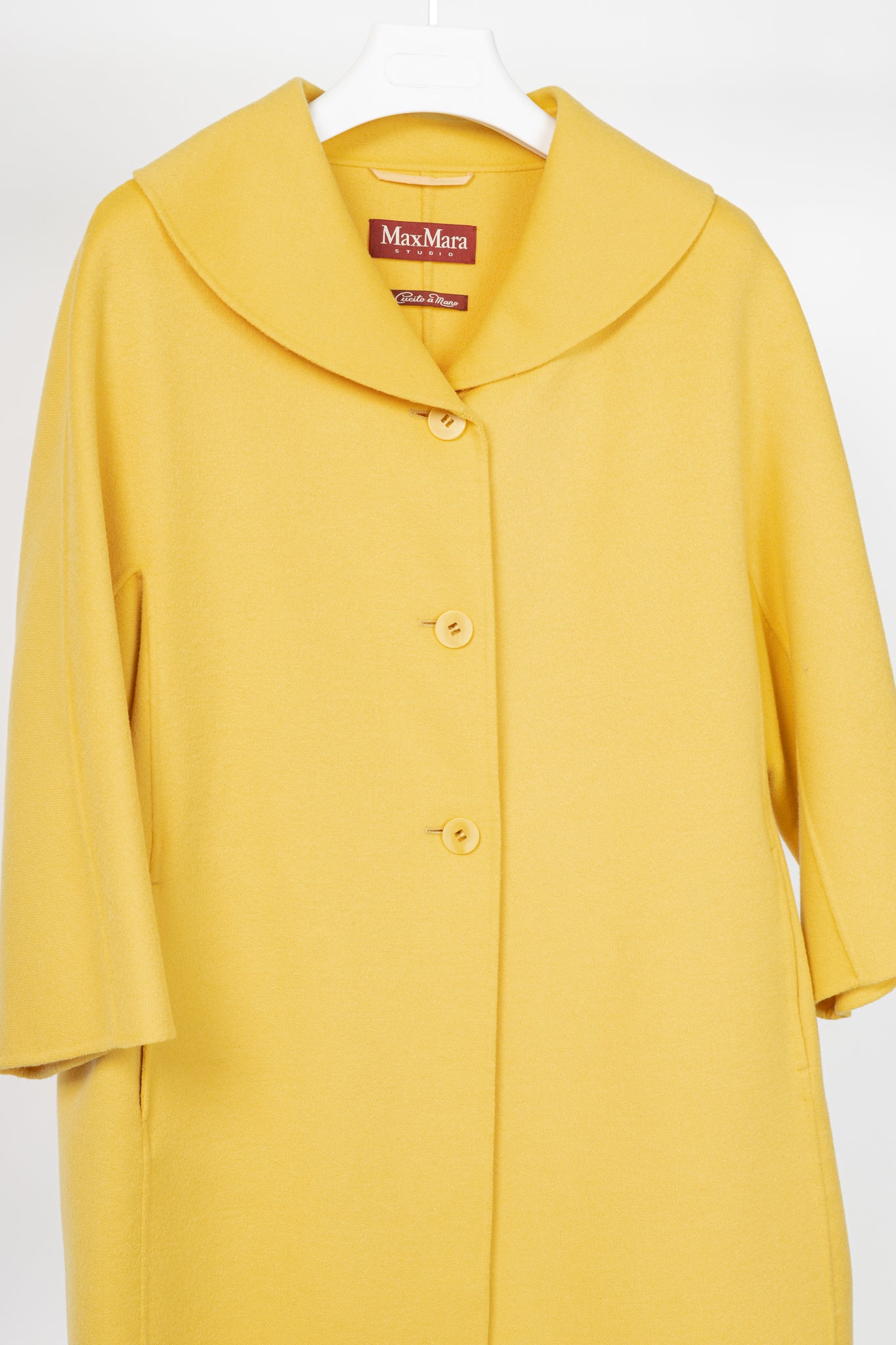 Max Mara Studio Yellow Double-Faced Wool Shawl-Collar Coat