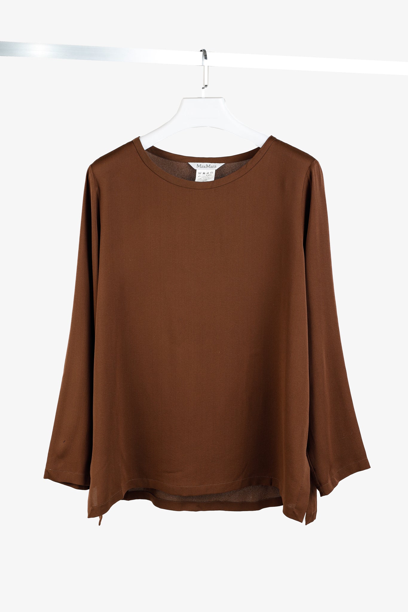 Max Mara Brown Silk Long-Sleeve Blouse