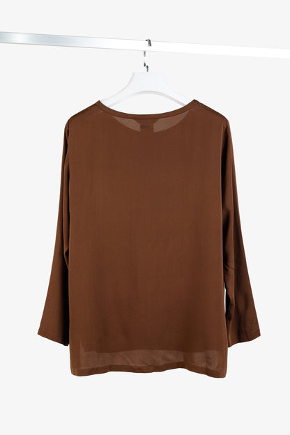 Max Mara Brown Silk Long-Sleeve Blouse