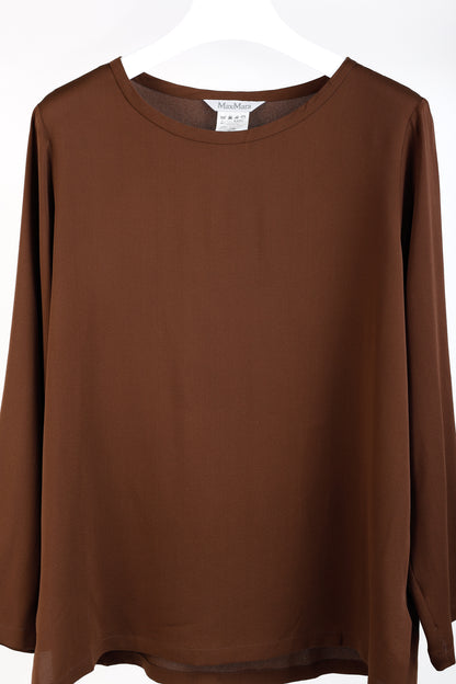 Max Mara Brown Silk Long-Sleeve Blouse