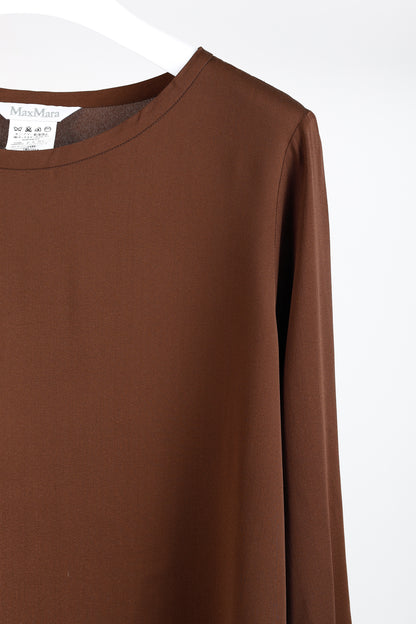 Max Mara Brown Silk Long-Sleeve Blouse