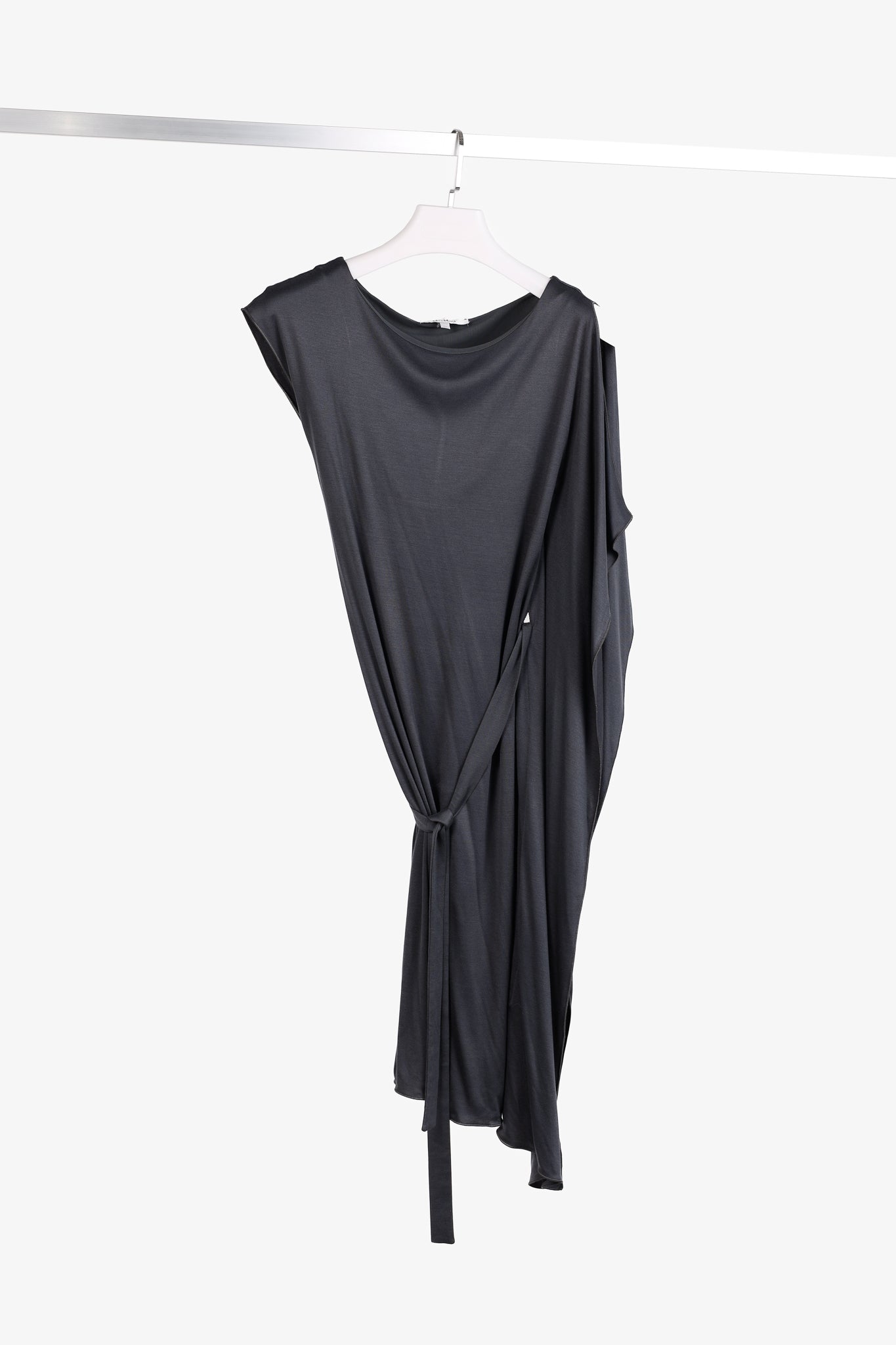 Max Mara Grey Jersey Belted Draped Mini Dress