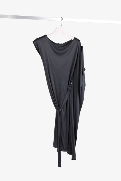 Max Mara Grey Jersey Belted Draped Mini Dress