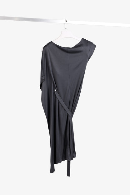 Max Mara Grey Jersey Belted Draped Mini Dress
