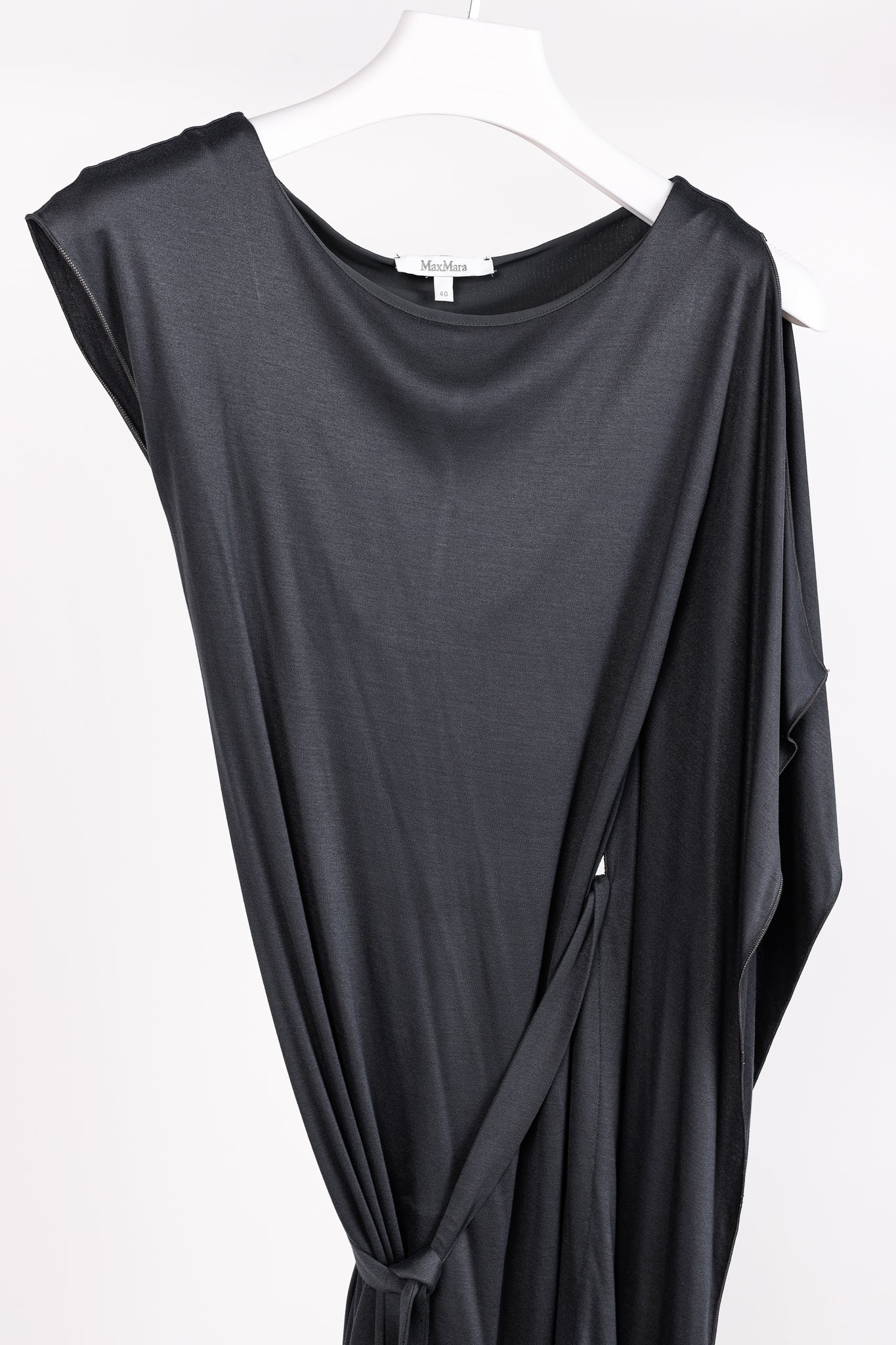 Max Mara Grey Jersey Belted Draped Mini Dress