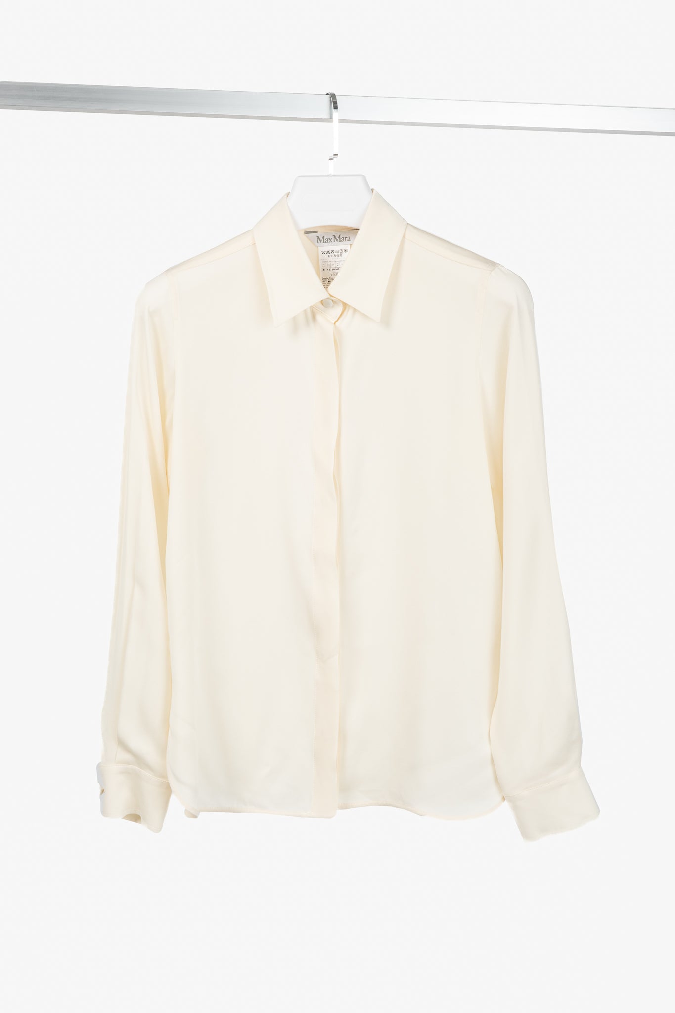 Max Mara Filmato Ivory Silk Crepe de Chine Buttoned Blouse