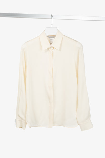 Max Mara Filmato Ivory Silk Crepe de Chine Buttoned Blouse