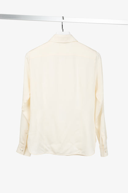 Max Mara Filmato Ivory Silk Crepe de Chine Buttoned Blouse