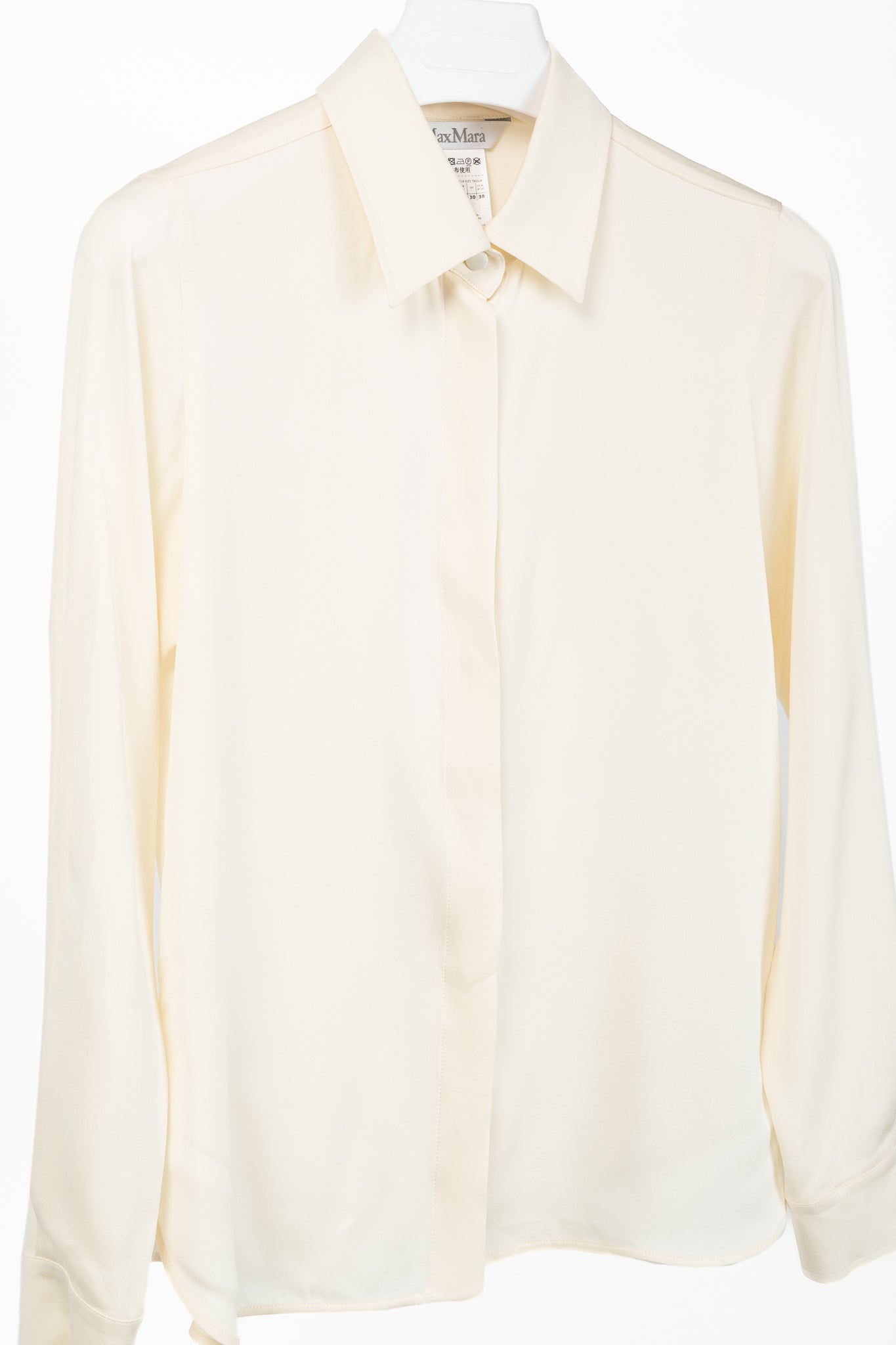 Max Mara Filmato Ivory Silk Crepe de Chine Buttoned Blouse