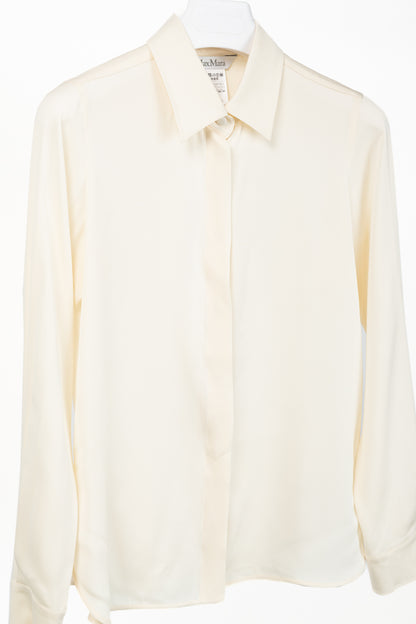 Max Mara Filmato Ivory Silk Crepe de Chine Buttoned Blouse