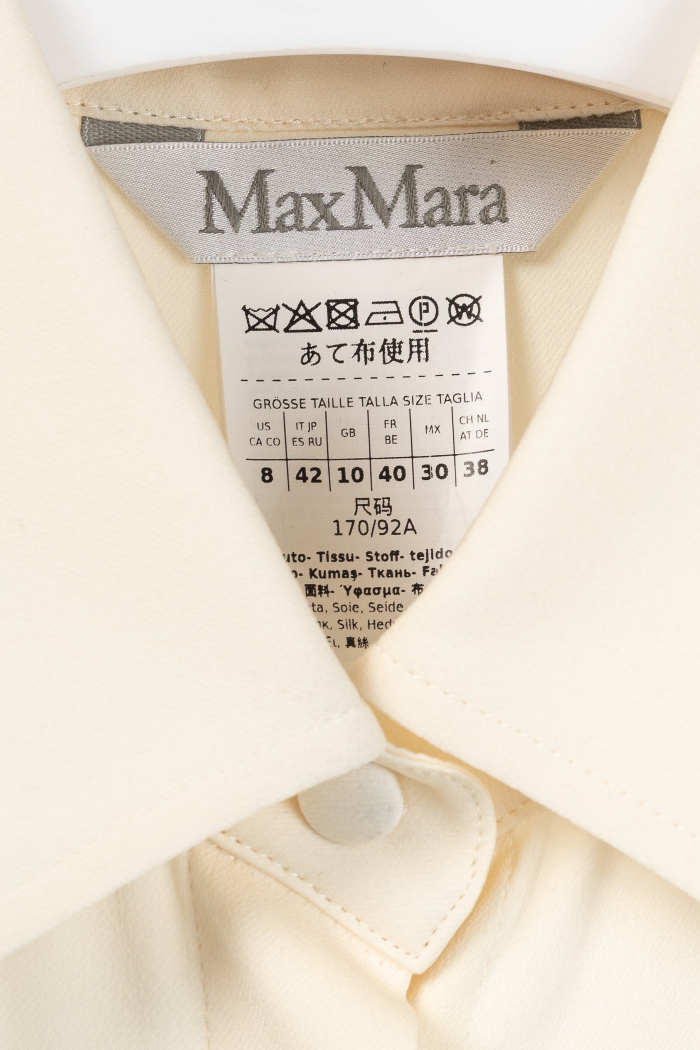 Max Mara Filmato Ivory Silk Crepe de Chine Buttoned Blouse