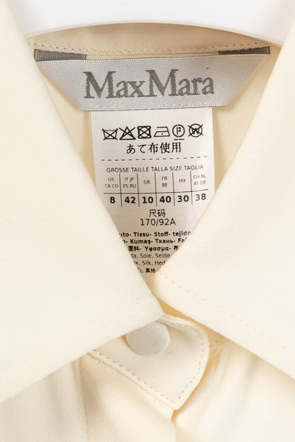 Max Mara Filmato Ivory Silk Crepe de Chine Buttoned Blouse