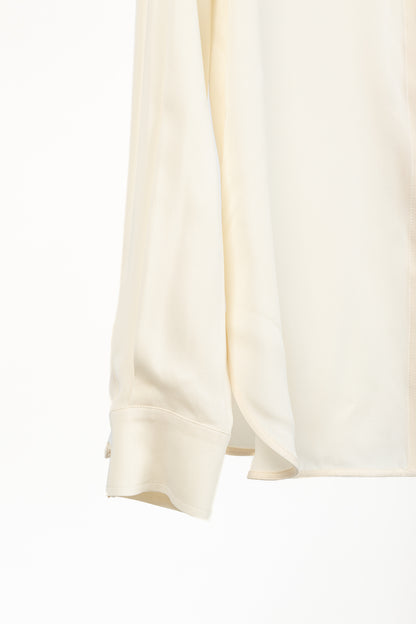 Max Mara Filmato Ivory Silk Crepe de Chine Buttoned Blouse