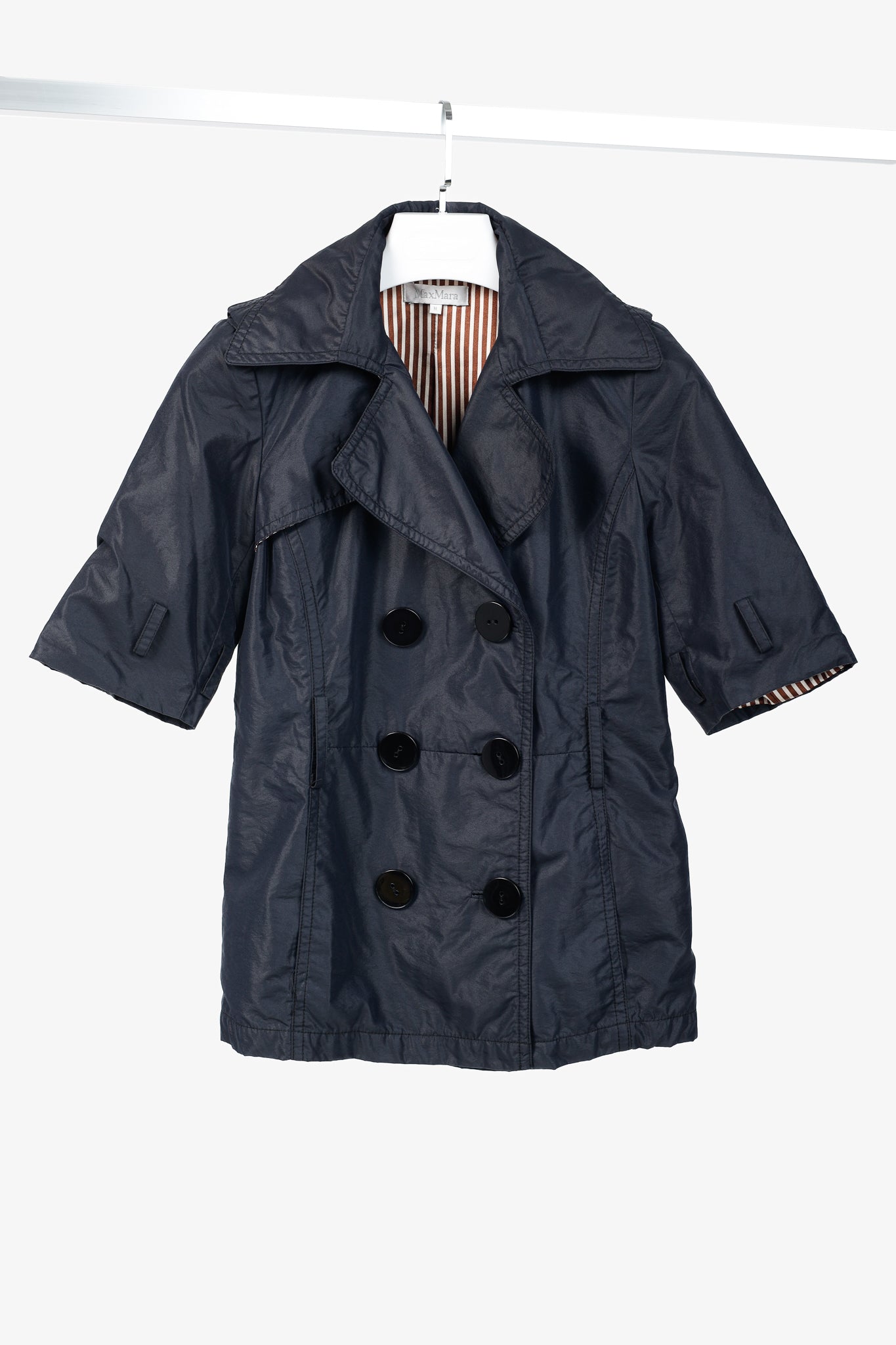 Max Mara Black Silk Taffeta Short-Sleeve Double-Breasted Jacket
