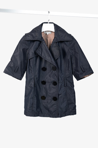 Max Mara Black Silk Taffeta Short-Sleeve Double-Breasted Jacket