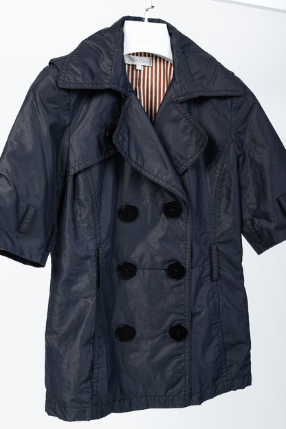 Max Mara Black Silk Taffeta Short-Sleeve Double-Breasted Jacket