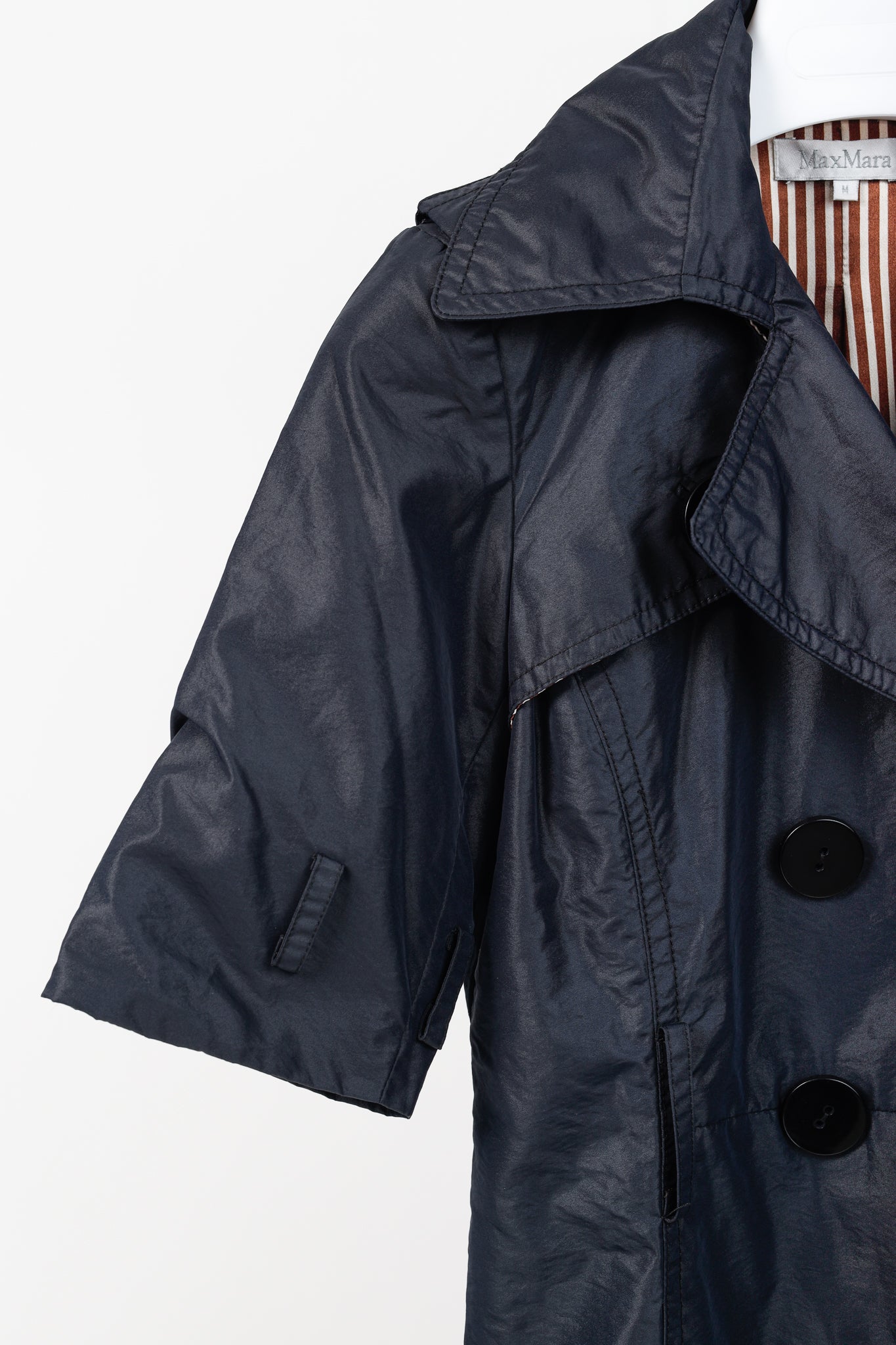 Max Mara Black Silk Taffeta Short-Sleeve Double-Breasted Jacket