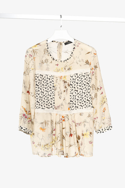 Weekend Max Mara Beige Floral Silk Peplum Blouse