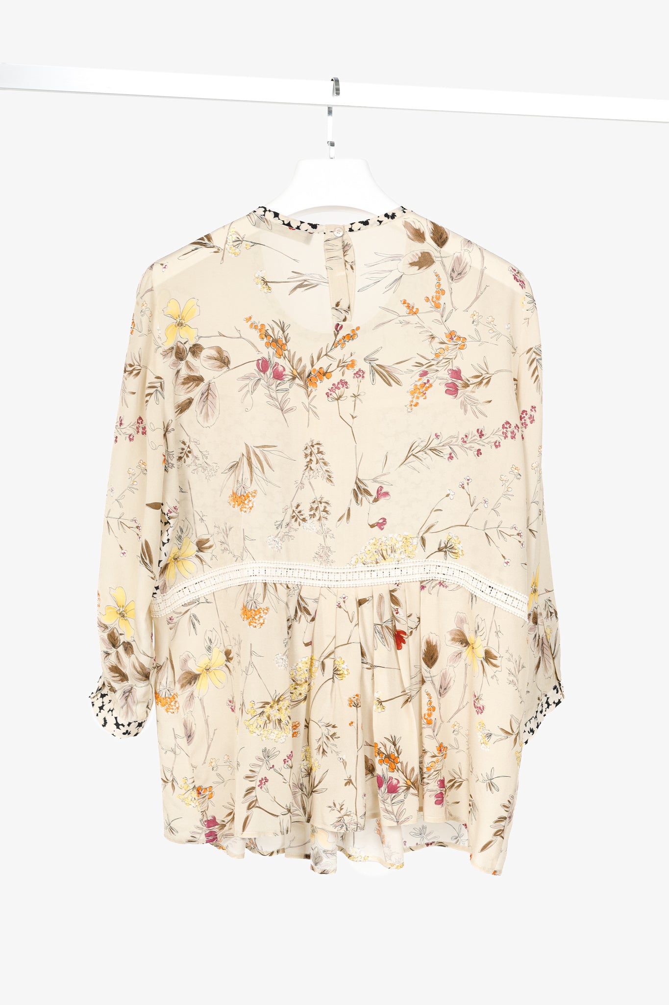 Weekend Max Mara Beige Floral Silk Peplum Blouse